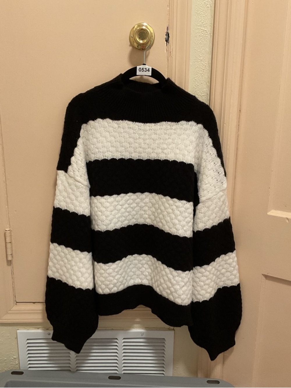 Nine West Black and White Striped Turtleneck Sweater